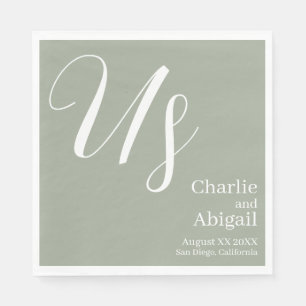 US Modern Romantic Wedding on Sage Green Napkin