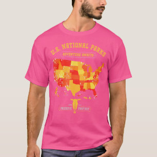Us National Park Map - Vintage American Hiking Cam T-Shirt