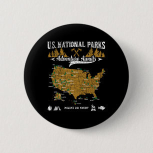 Us National Parks Adventure Awaits - Hiking And Ca 6 Cm Round Badge