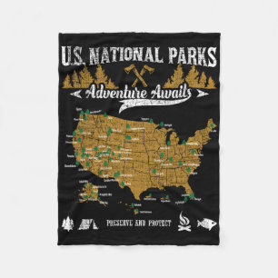 Us National Parks Adventure Awaits - Hiking And Ca Fleece Blanket