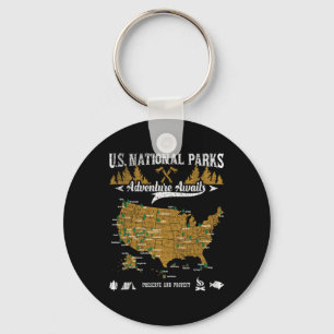 Us National Parks Adventure Awaits - Hiking And Ca Key Ring