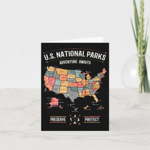 Us National Parks Map Preserve Protect Hiking Camp Card