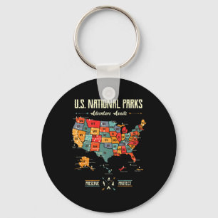 Us National Parks Map Preserve Protect Hiking Camp Key Ring
