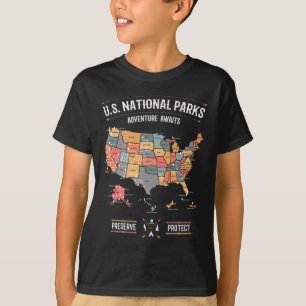 Us National Parks Map Preserve Protect Hiking Camp T-Shirt