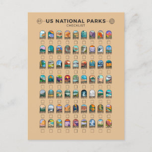 US National Parks of America Checklist Vintage Postcard