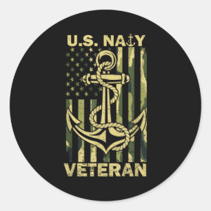 Us naval veteran flag camouflage american patrioti classic round sticker