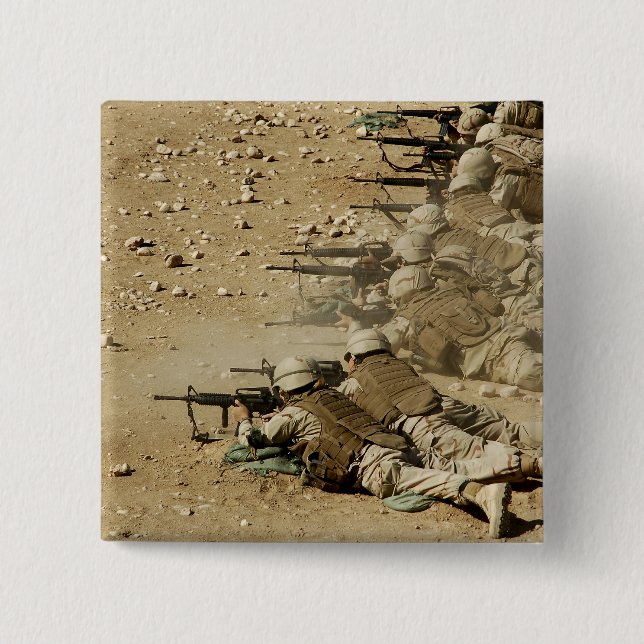 US Navy Seabees fire M-4 and M-16A2 rifles 15 Cm Square Badge (Front)