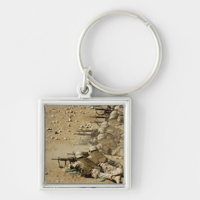 US Navy Seabees fire M-4 and M-16A2 rifles Key Ring (Front)