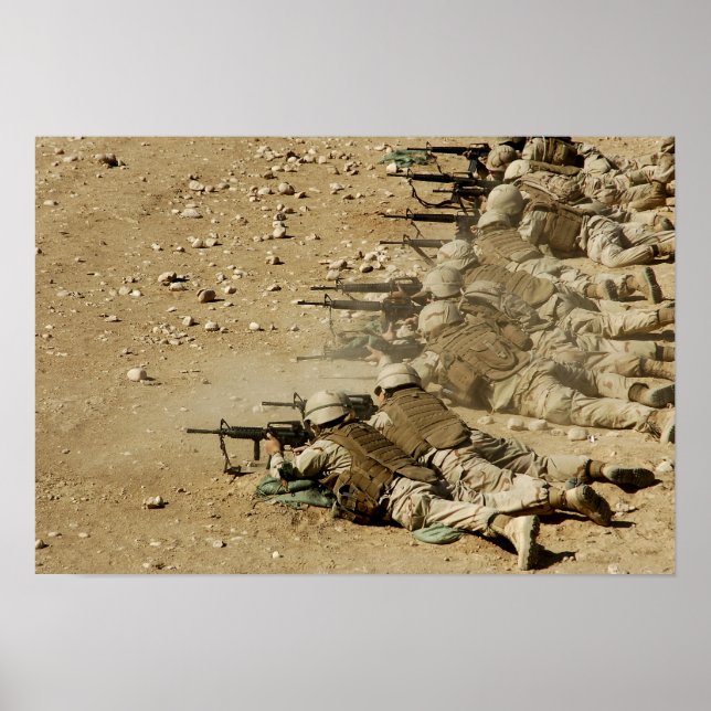 US Navy Seabees fire M-4 and M-16A2 rifles Poster (Front)