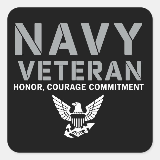 US Navy Veteran Honor Courage Commitment Square Sticker (Front)