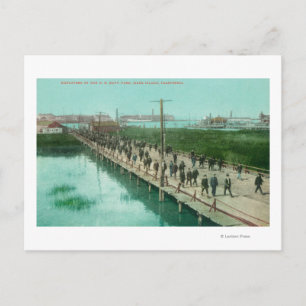 US Navy Yard Workers Off to Work Postcard