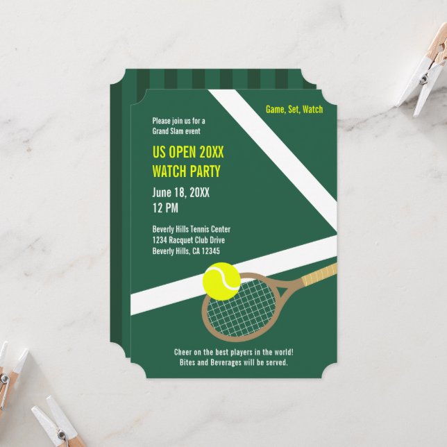 US Open Watch Party Invitation (green) (Front/Back In Situ)