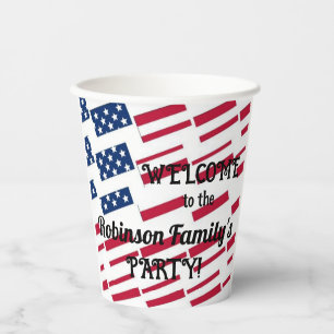 US Patriotic American Flag Tiles Calligraphy Text  Paper Cups