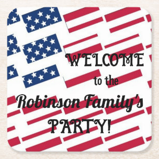US Patriotic American Flag Tiles Calligraphy Text  Square Paper Coaster