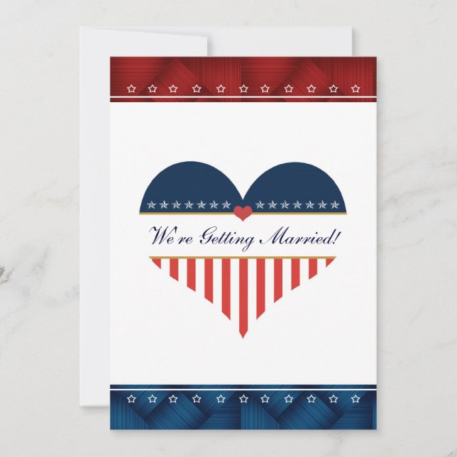 US Patriotic Heart Military Wedding Invitation (Front)