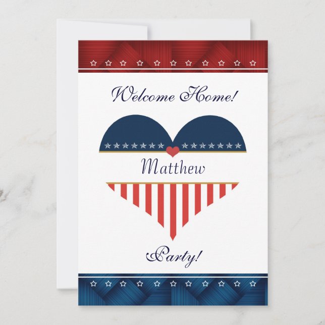 US Patriotic Heart Welcome Home Party Invite (Front)