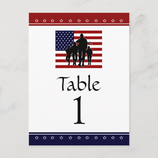 US Patriotic Military Party Table Number Cards (Front)