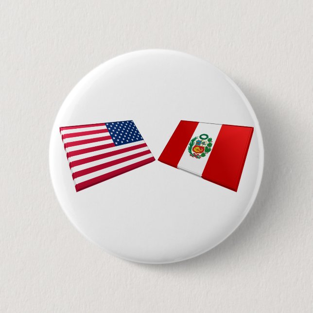 US & Peru Flags 6 Cm Round Badge (Front)