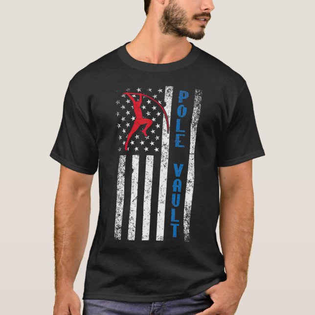 US Pole Vaulter American Pole Vault Flag T-Shirt (Front)