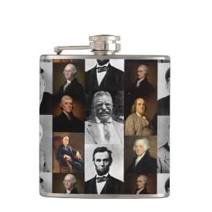 US Presidents Plus Hamilton and Franklin History Hip Flask