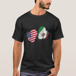 US Pride Mexican Flag Heart Gift America Mexico T T-Shirt