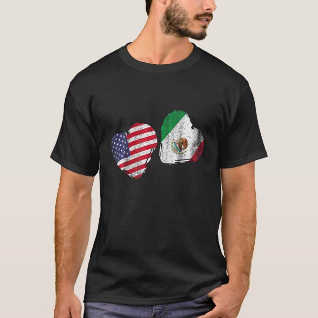 US Pride Mexican Flag Heart Gift America Mexico T  T-Shirt (Front)