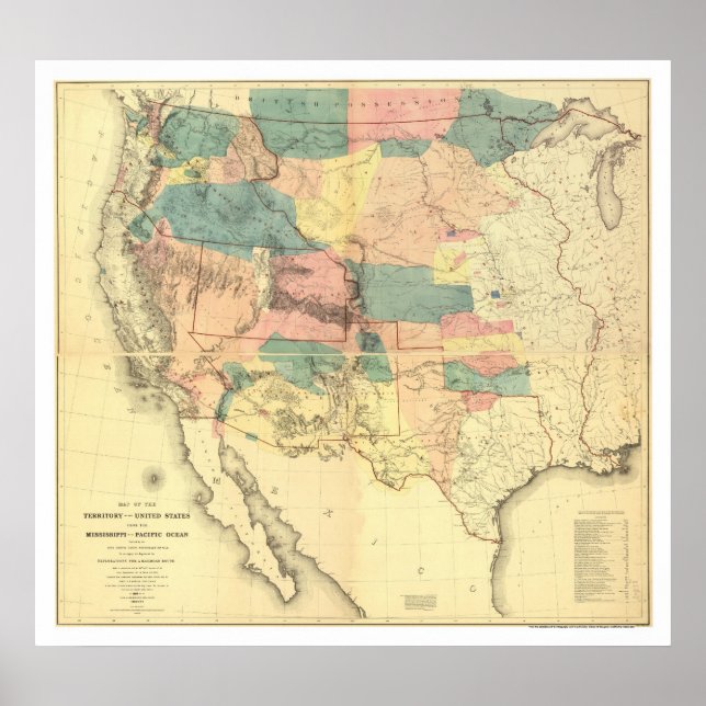 US Railroad Survey Map 1858 Poster (Front)