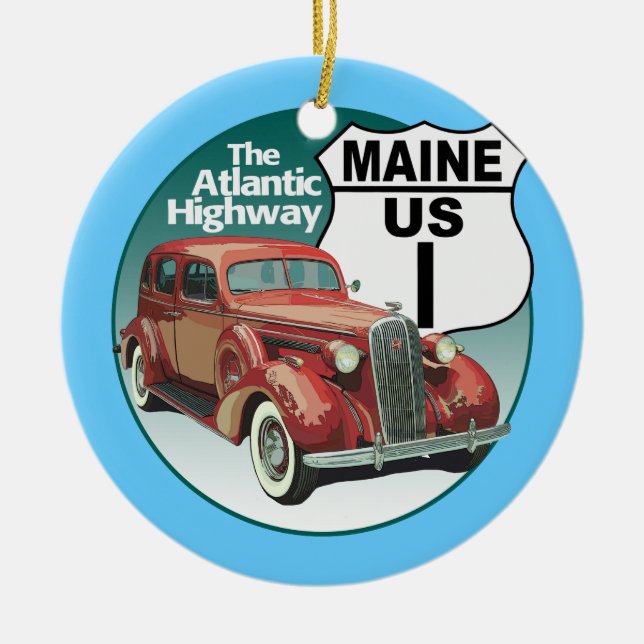 US Route 1 - The Atlantic Highway Ceramic Tree Decoration (Front)