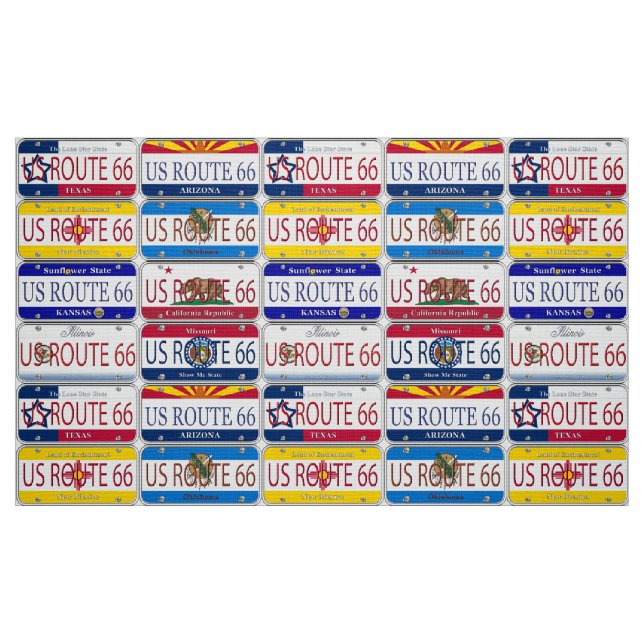 US ROUTE 66 All 8 States Vanity Plates Fabric (Fat Quarter)