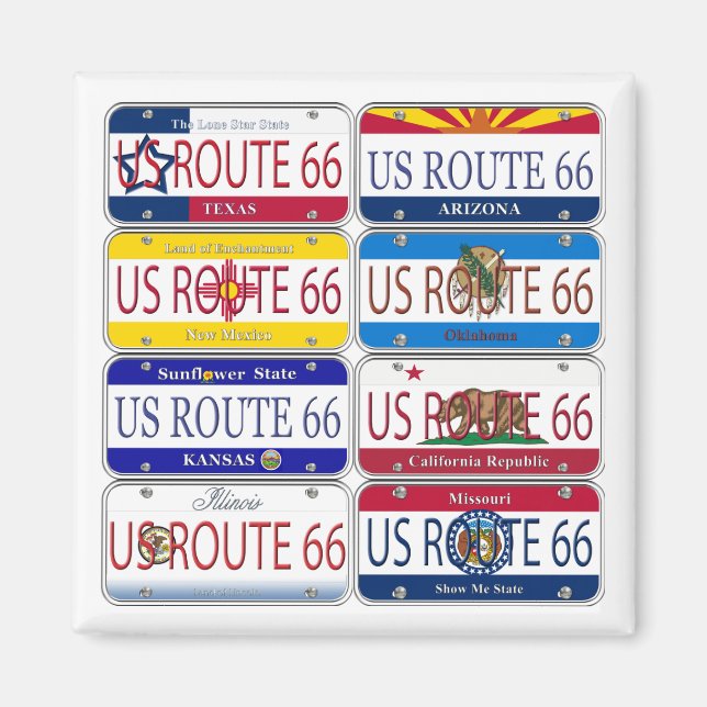 US ROUTE 66 All 8 States Vanity Plates Magnet (Front)