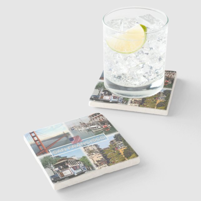 US San Francisco - Golden Gate Bridge - Cable Car. Stone Coaster (Side)