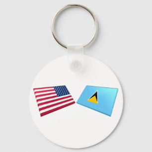 US & St. Lucia Flags Key Ring
