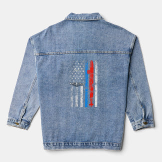 US Submarine Silent Service Veteran American Flag Denim Jacket