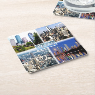 US Texas - Downtown Houston - Downtown Dallas - Square Paper Coaster
