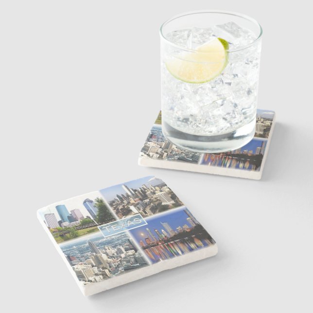 US Texas - Downtown Houston - Downtown Dallas - Stone Coaster (Side)