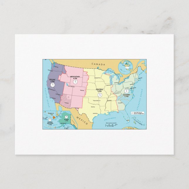 US Time Zones Postcard (Front)