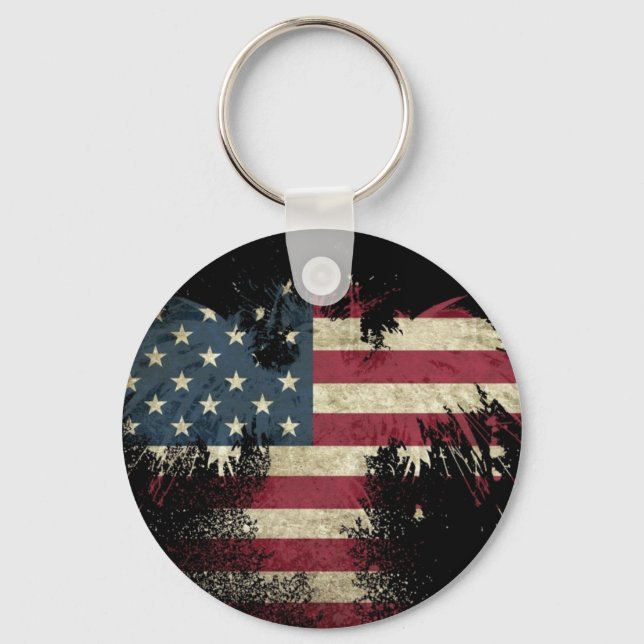 US/USA, SAD flag on black background Key Ring (Front)