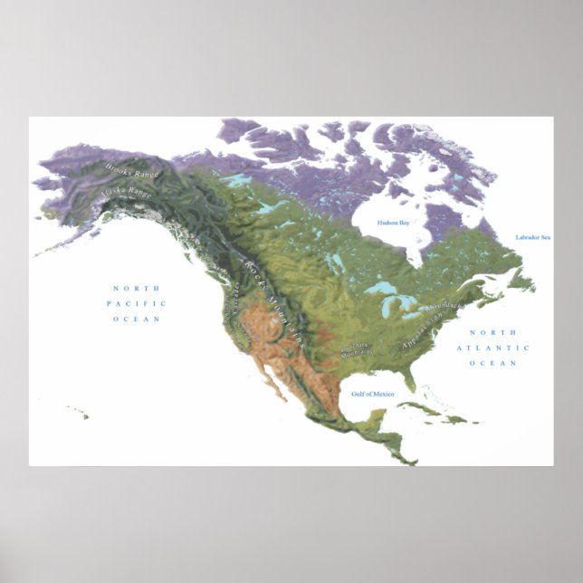 US USA United States American Mountain Ranges Map Poster (Front)
