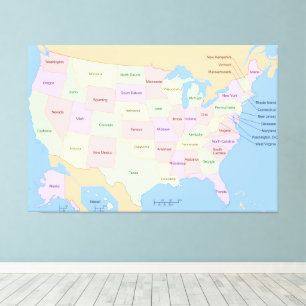 US USA United States Map 60x40 inch Canvas Print