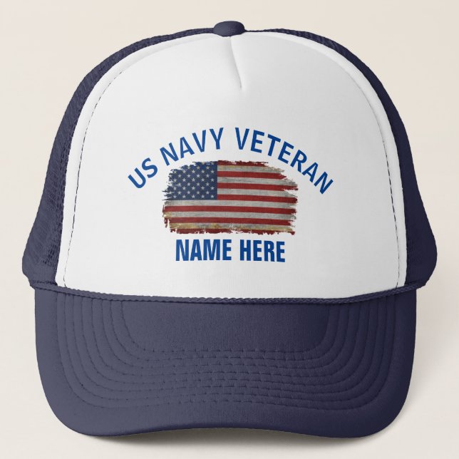 US VETERAN AMERICAN FLAG PERSONALIZED TRUCKER HAT (Front)