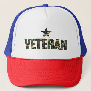 US Veteran Camo Text Trucker Hat
