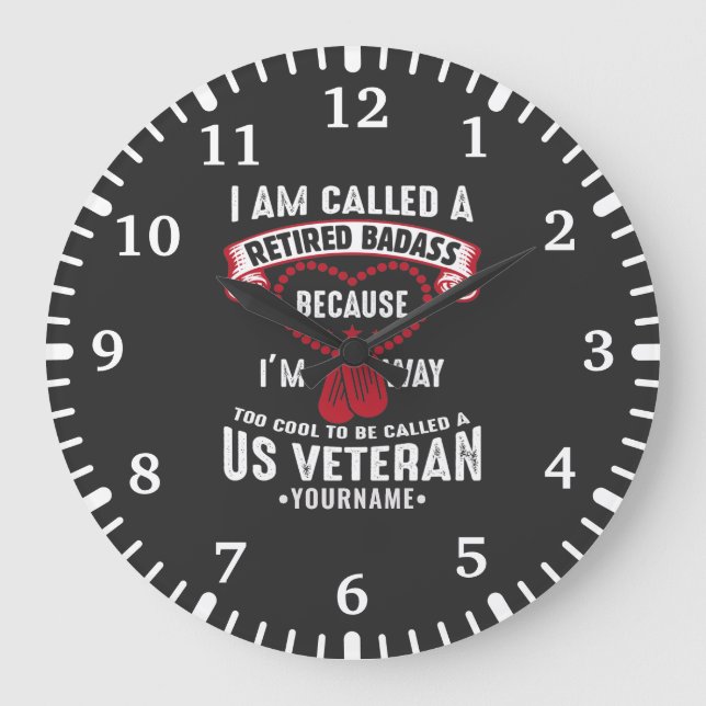 US Veteran Humour Retired Soldier Large Clock (Front)