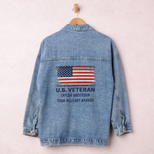 US Veteran Personalised Patriotic American Flag Denim Jacket