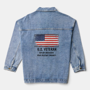 US Veteran Personalised Patriotic American Flag Denim Jacket