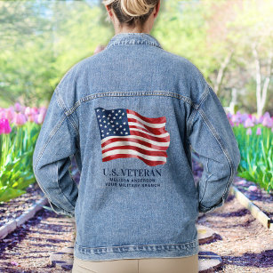 US Veteran Personalised Patriotic American Flag Denim Jacket