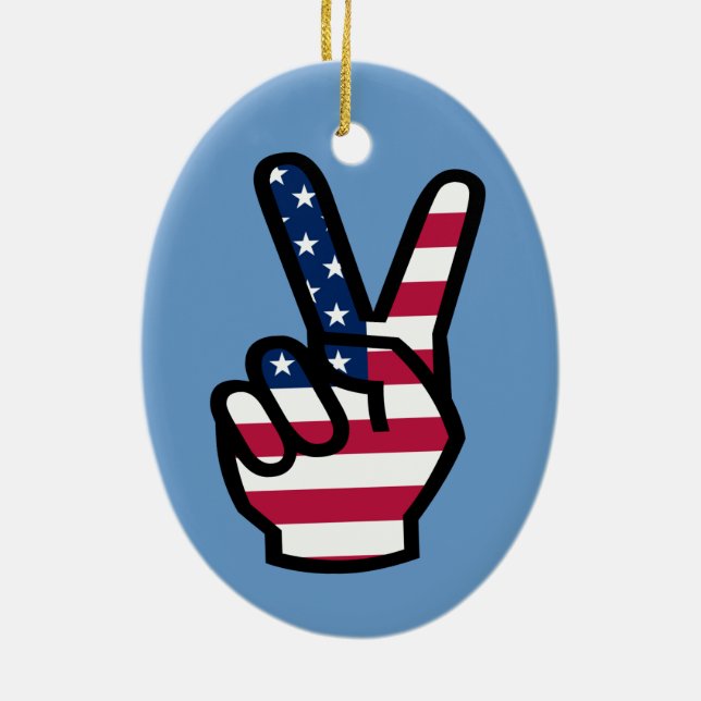 US Victory Sign Ceramic Tree Decoration (Back)