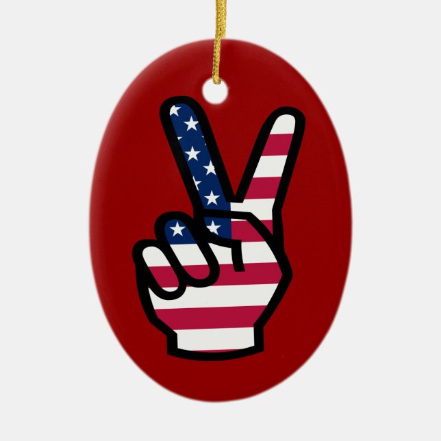 US Victory Sign Ceramic Tree Decoration (Front)