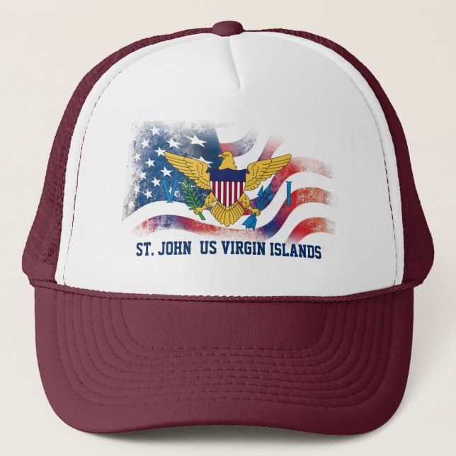 US Virgin Islands American Flags St. John USVI Trucker Hat (Front)