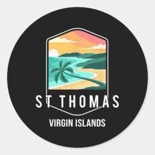 Us Virgin Islands Beach Sunset Palm Tree St Thomas Classic Round Sticker
