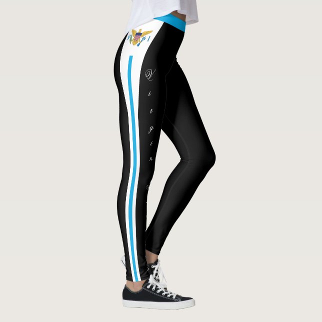 US Virgin Islands fashion leggings, Flag, black Leggings (Right)